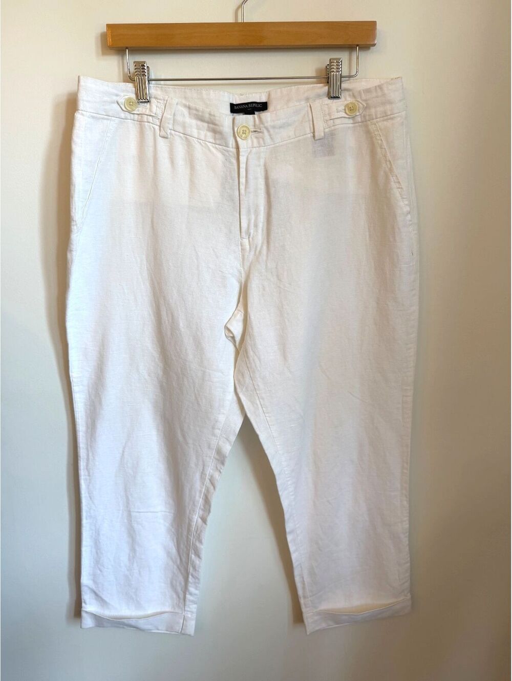 Banana Republic White Cotton Linen Blend Capri Pants Size 12